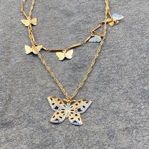 Double Layer Gold Butterfly Necklace